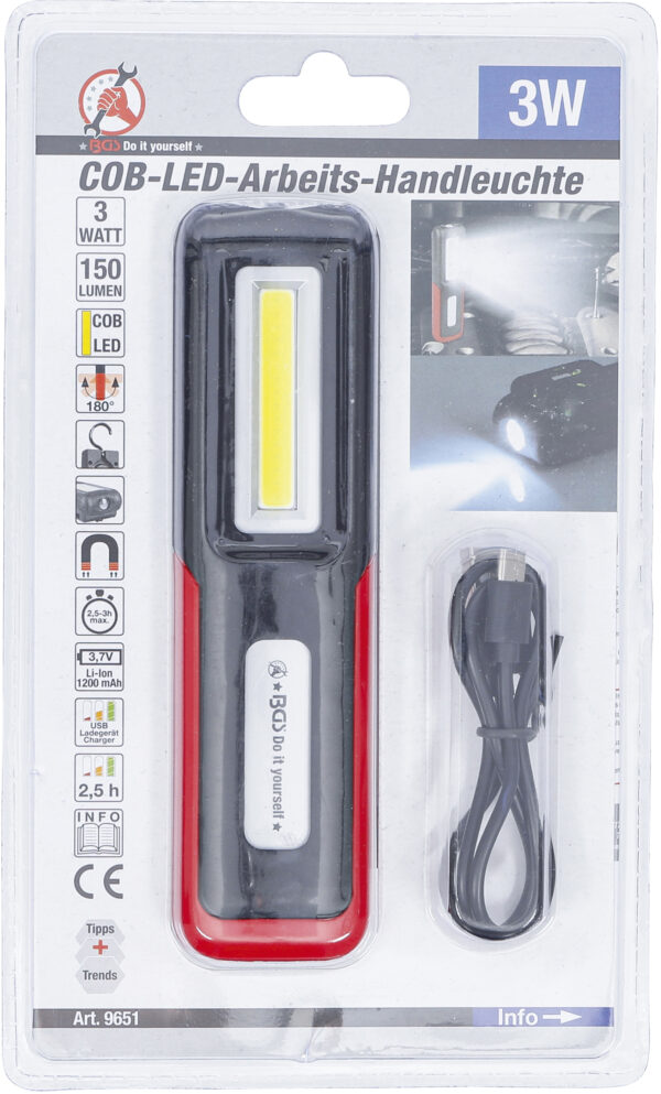 Λάμπα επαναφορτιζόμενη COB LED 150 lumens. BGS Γερμανίας (BGS-9651) - Image 4