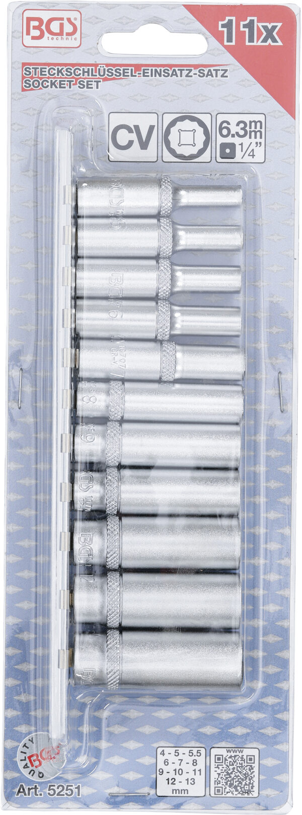 Καρυδάκια 1/4 πολύγωνα μακριά 11 τεμαχίων 4 -13 mm BGS Γερμανίας (BGS-5251) - Image 4